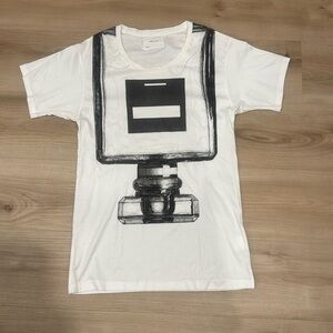 Yoshio Kubo Men's Size 2 white tshirt with upside down cologne bottle